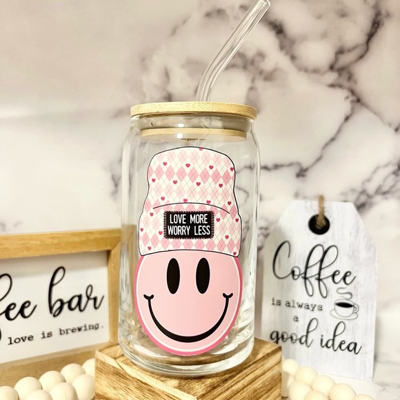 🙂Smily Face Coffee Tumbler | Love More Worry Less🙂 - Picture 1 of 4